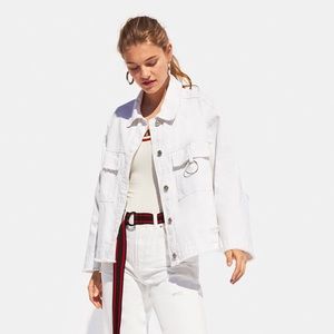 Bershka Small oversized white denim jacket